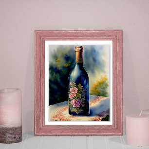 Arte digital de vida quieta de botella de vino flo