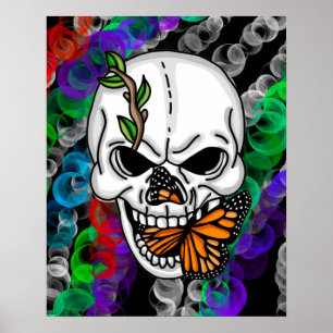 Arte digital Skull and Monarch Butterfly