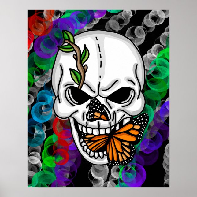 Arte digital Skull and Monarch Butterfly (Frente)