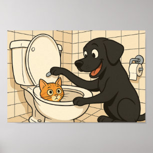 Arte divertido de baño con Labrador Retriever negr