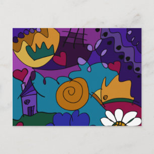 Arte Divertido de Doodle Colorido Tarjeta Postal Ú