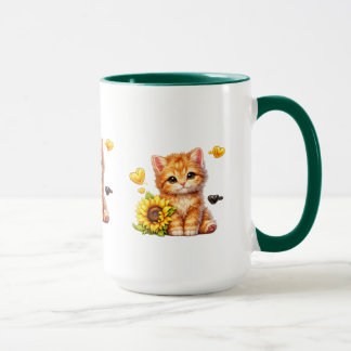 Arte divertido de gato sentado en taza de café