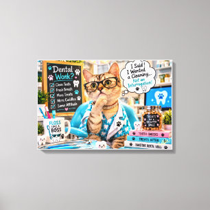 Arte divertido de limpieza dental de gato en lienz