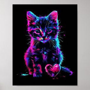 Arte divertido de luz negra con fallas, gato lindo