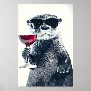 Arte divertido de nutria bebiendo vino para barra 