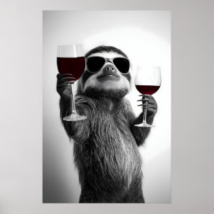 Arte divertido de perezoso bebiendo vino Impresión