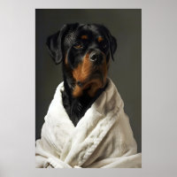 Arte divertido de Rottweiler con bata, perro de ba