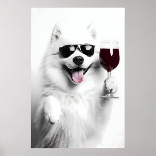 Arte divertido de Samoyedo bebiendo vino (Descarga