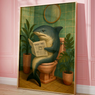 Arte divertido de tiburón para pared de baño   Tib