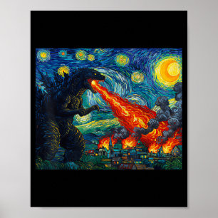 Arte Divertido Monstruo Japonés Kaiju En Van Gogh 