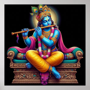 Arte divino de Krishna tocando la flauta serena