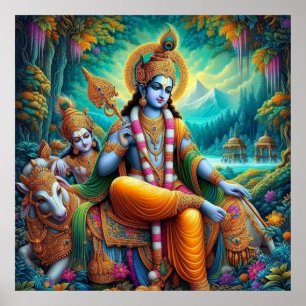 Arte Divino Espiritual Azul Krishna