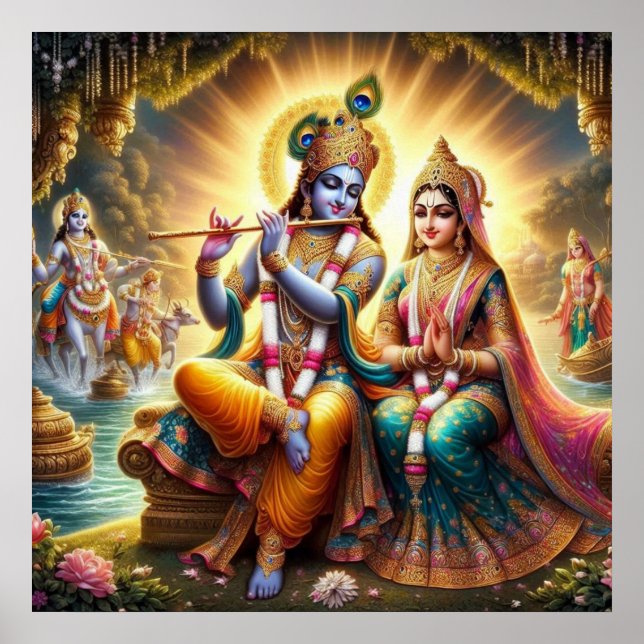 Arte Divino Vibrante Tradicional Radha Krishna (Frente)