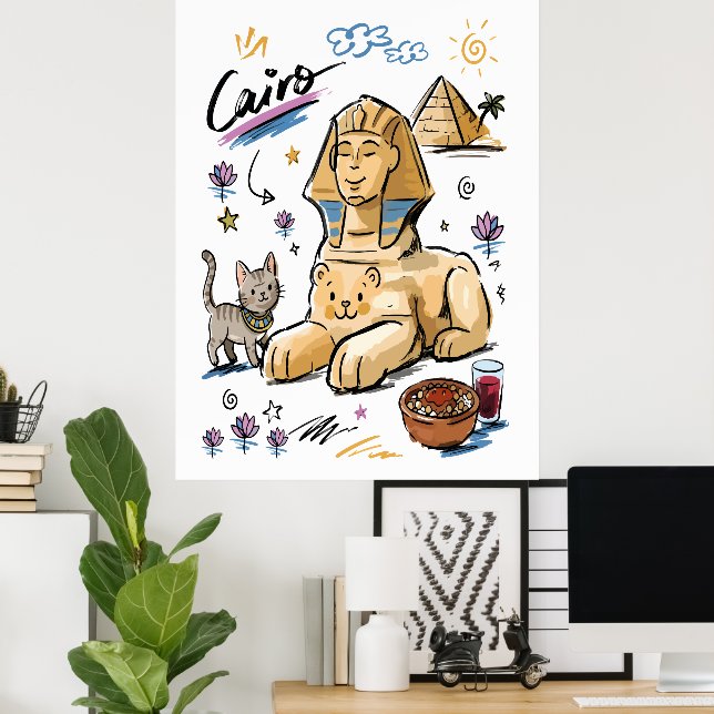 Arte Doodle de la Esfinge de El Cairo Egipto (Oficina en casa)