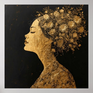 Arte dorado elegante del perfil de una mujer