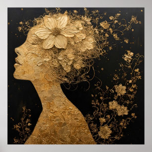 Arte Dorado Elegante del Perfil de una Mujer