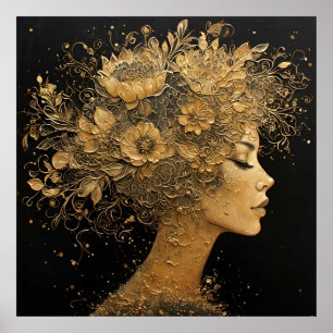 Arte Dorado Elegante del Perfil de una Mujer