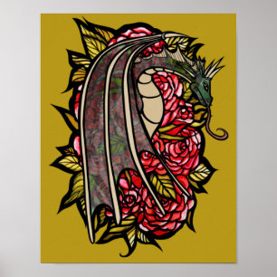 Arte Dragón de Roses Rojos
