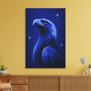 Arte editorial monocromo azul águila elegante
