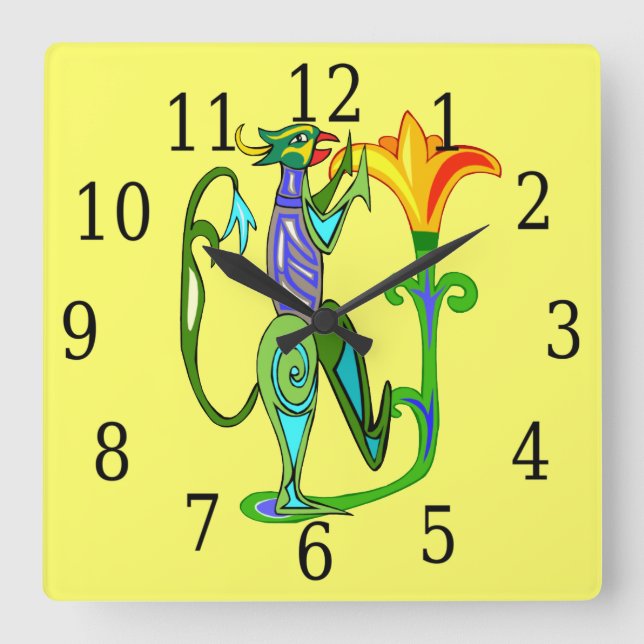 Arte egipcio con reloj cuadrado de flores Lotus (Anverso)