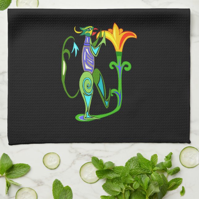 Arte Egipcio Con Toalla De Cocina De Flores De Lot (Doblado)