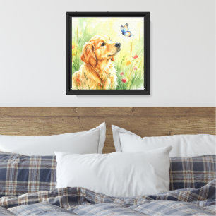Arte en Acuarela de Cachorro de Golden Retriever y