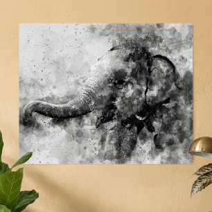 Arte en Acuarela de Elefante Bebé Lindo de Blanco 