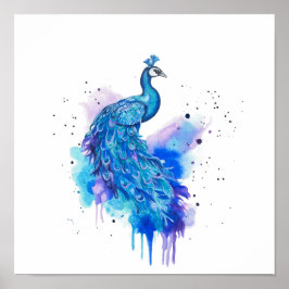 Arte en Acuarela de Pavo Real Colorido
