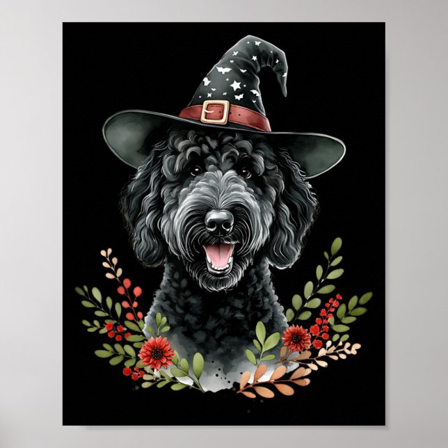 Arte en acuarela de perro labradoodle negro de Hal (Frente)