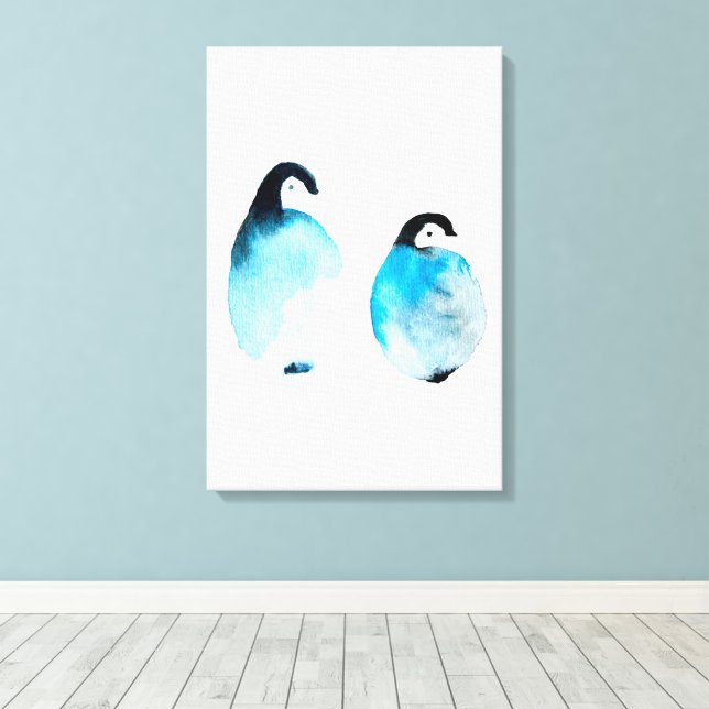 Arte en acuarela de pingüino lindo (Insitu (piso de madera))