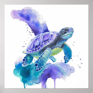 Arte en Acuarela de Tortuga Colorida – Posición de