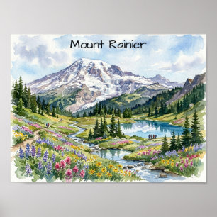 Arte en Acuarela del Parque Nacional Mount Rainier