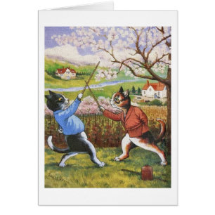 Arte en duelo de los gatos del vintage de Louis