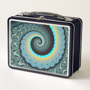 Arte en espiral fractal abstracto azul turquesa na