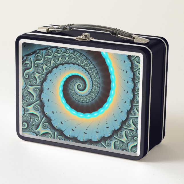 Arte en espiral fractal abstracto azul turquesa na (Anverso)