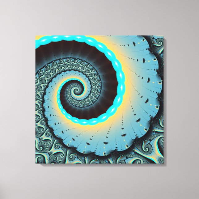 Arte en espiral fractal abstracto azul turquesa na (Anverso)
