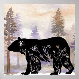 Arte en la pared del oso negro, Poster del oso de