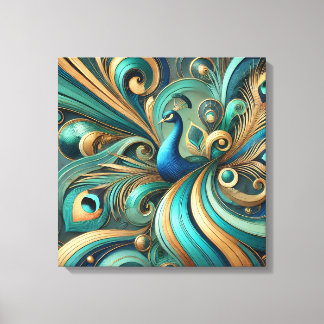 Arte en lienzo con diseño de pavo real exquisito