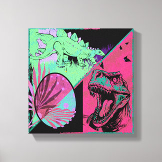 Arte en lienzo de dinosaurio T Rex y Stegosaurus