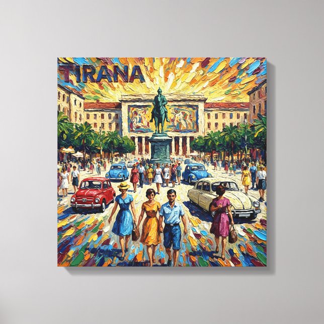 Arte en lienzo de la elegancia de la Plaza Tirana  (Anverso)