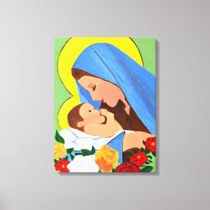 arte en lienzo de María y el niño Jesús