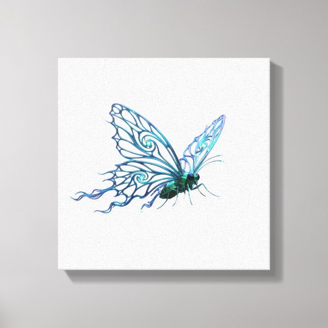 Arte en lienzo de mariposa azul única - Estilo dib (Anverso)