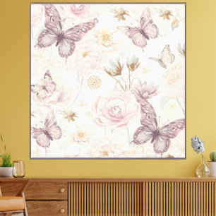 “Arte en lienzo de mariposa floral en pasteles sua