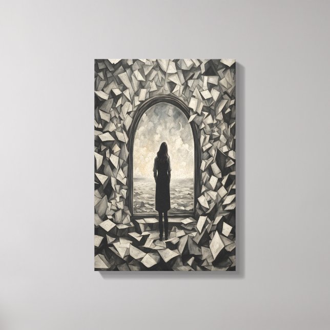 Arte en lienzo de papeles flotantes monocromos sur (Anverso)