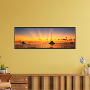 Arte en lienzo de puesta de sol caribeña panorámic