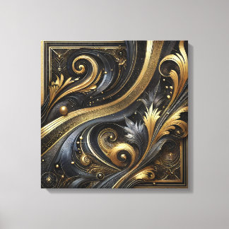 Arte en lienzo de remolinos y curvas doradas