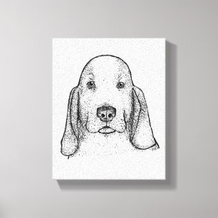 Arte en lienzo de retrato de Basset Hound dibujado