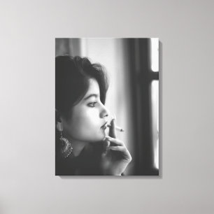 Arte en lienzo de retrato femenino clásico en blan