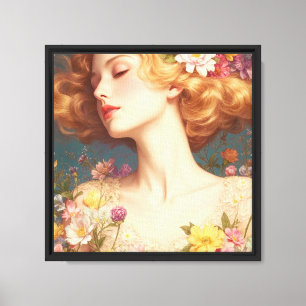 Arte en lienzo diosa floral vintage