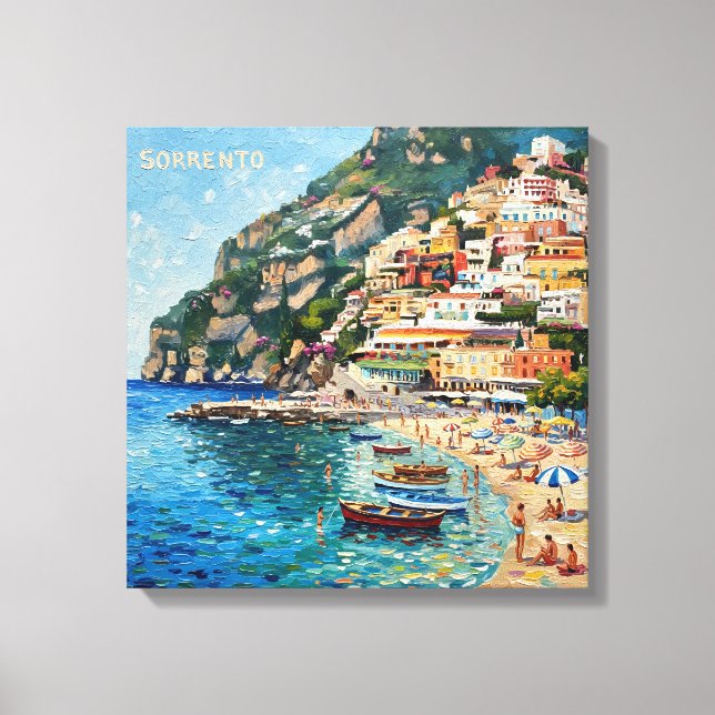 Arte en lienzo Escape al mar en Sorrento iluminado (Anverso)